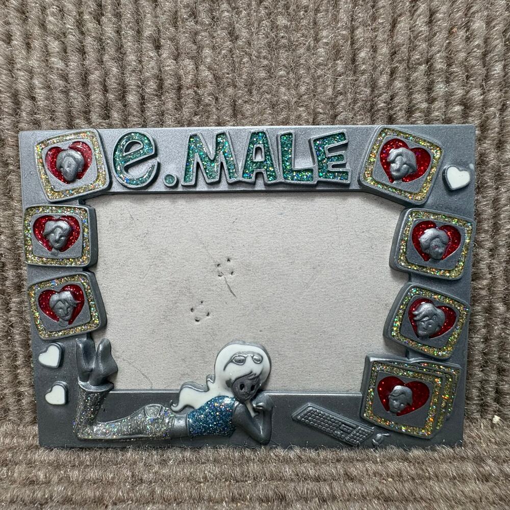 Vintage 90’s Y2K Metal and Enamel Glitter 3x5 Picture Frame Email E-Male